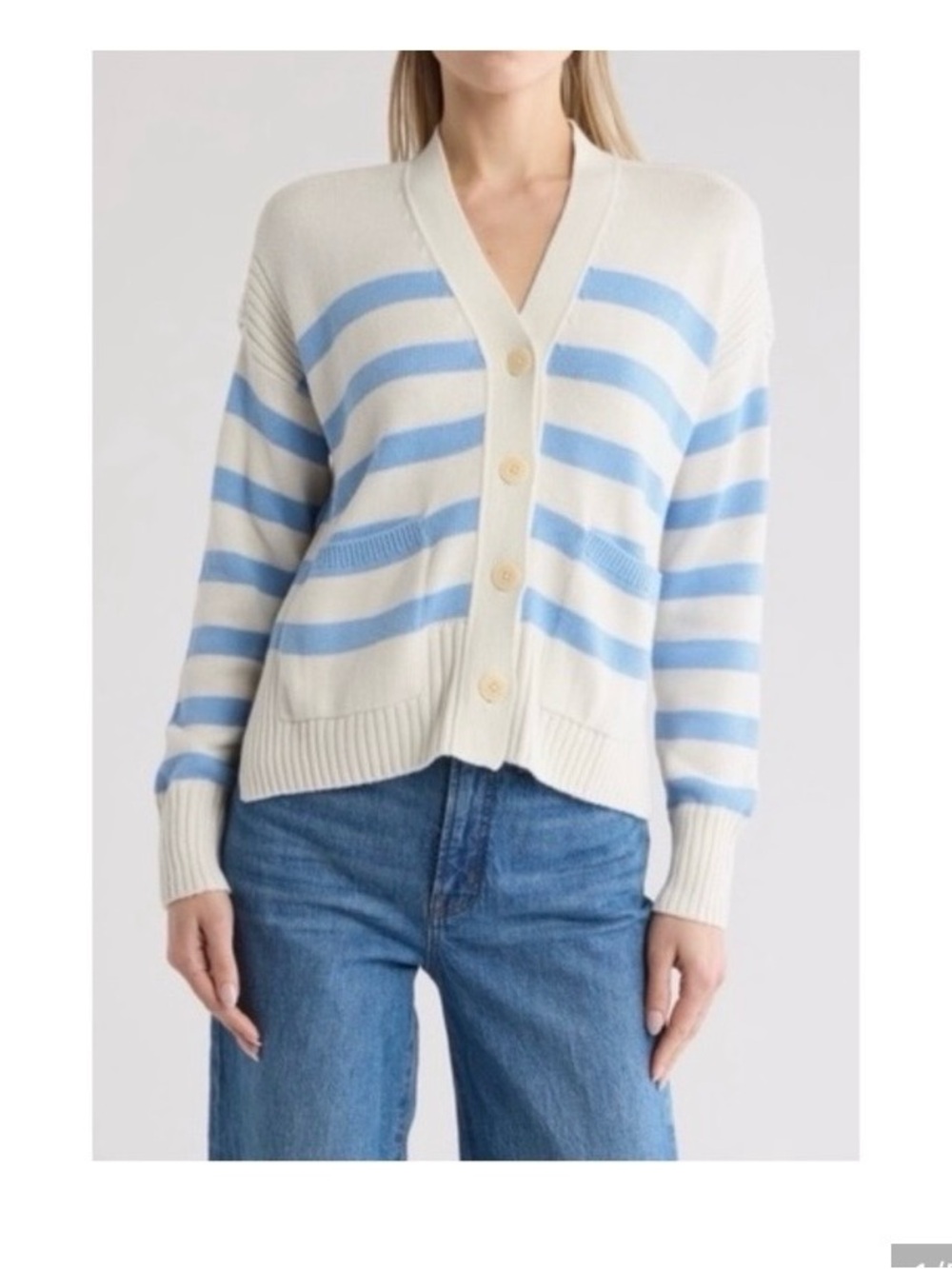 Madewell Sailor Stripe Blue V-Neck Button Cardigan